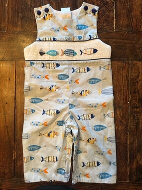 Adorable Fish Print Smocked Jon Jon / Romper – Boys-12Months